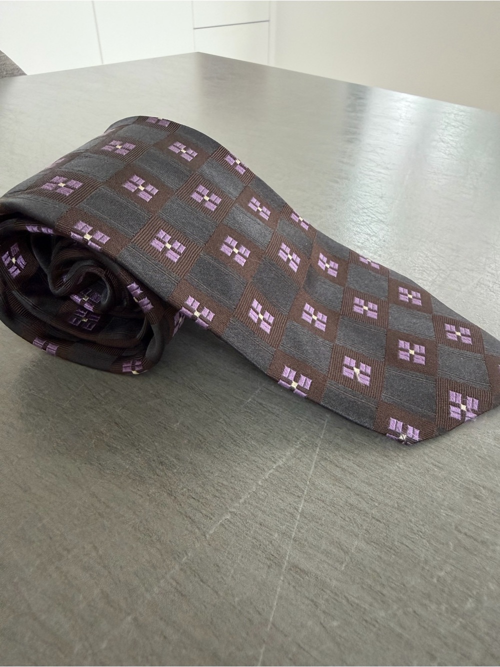Hugo Boss Brown & Purple Checked Silk Tie